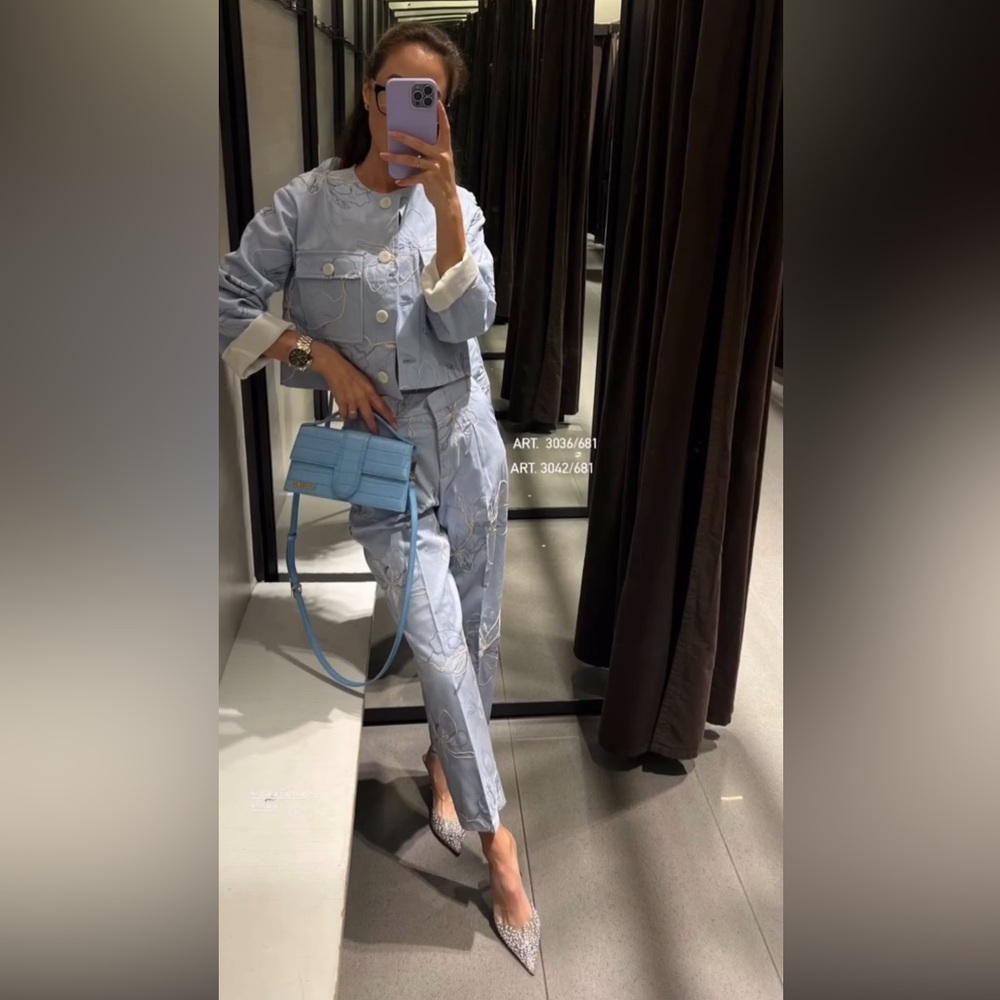 ZARA EMBROIDERED ROUND NECK JACKET - Picture 14 of 16